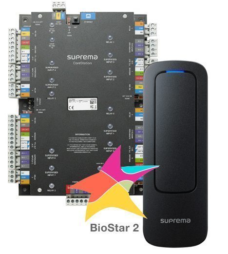 Suprema CST-4DR-D2M. Комплект СКУД: мастер-контроллер CS-40 + RFID-считыватель Xpass D2 Mullion (4 шт.) + ПО BioStar2 Starter + мобильные идентификаторы 