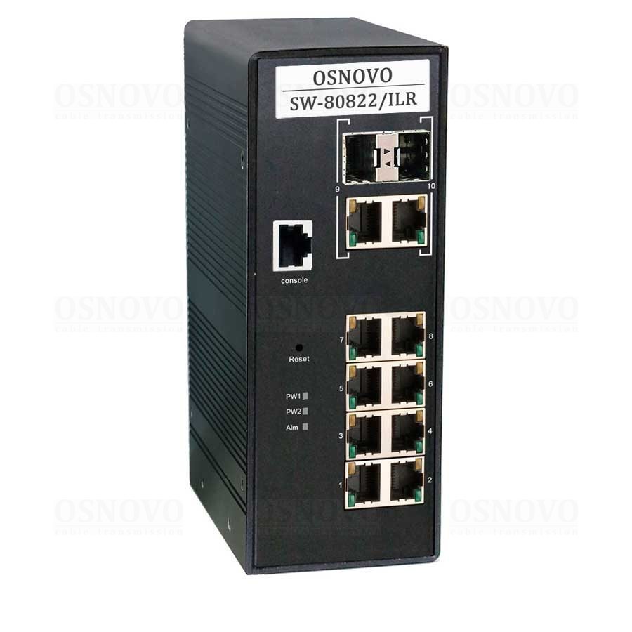 SW-80822/ILR Промышленный управляемый (L2+) PoE коммутатор Gigabit Ethernet на 10 портов