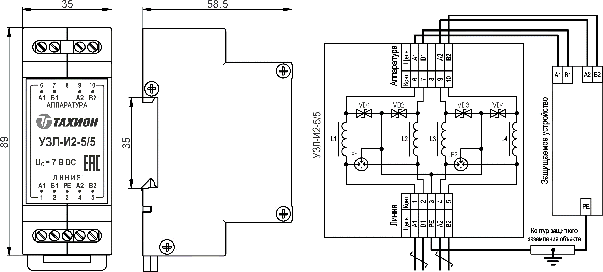 Устройство защиты интерфейсов с подачей питания УЗЛ-И2-5/5